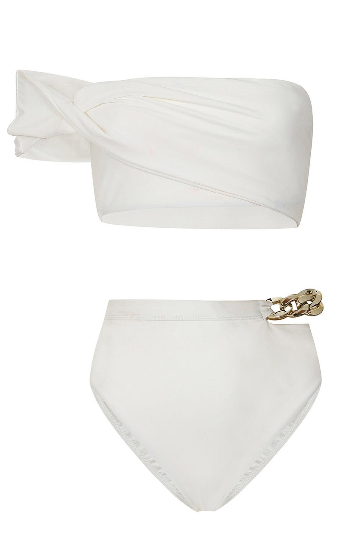 Dusk | White Draped Bandeau Bikini Top - Club L 