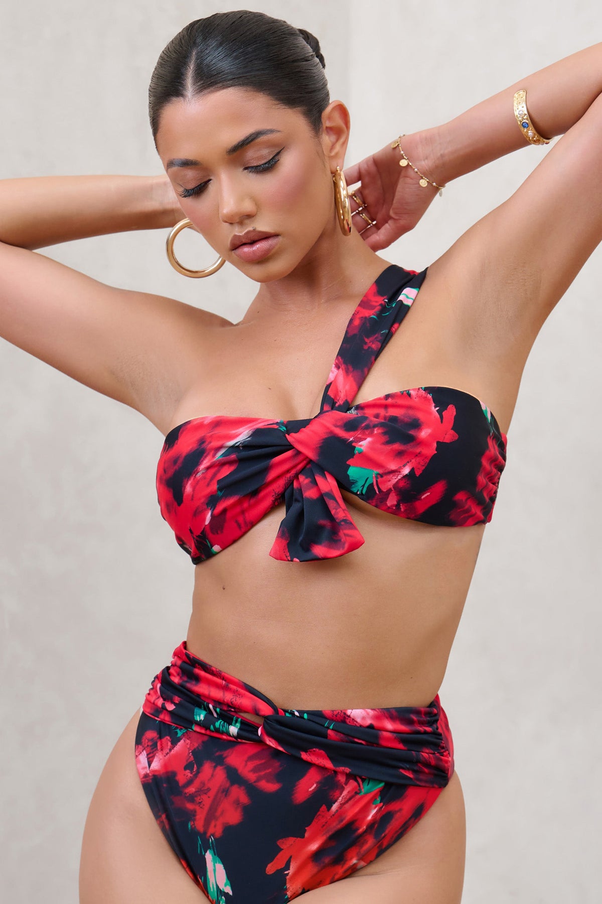 Bowline | Multi Print One Shoulder Knotted Bikini Top - Club L 