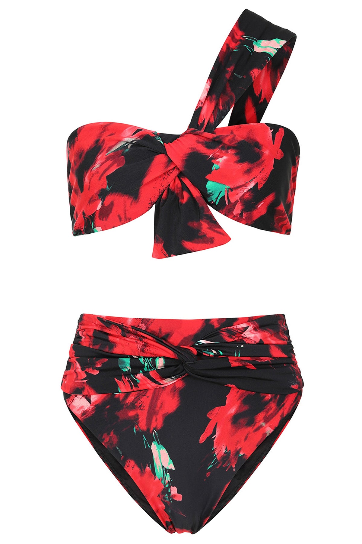 High Tide | Multi Print High Waisted Twist Front Bikini Bottoms - Club L 