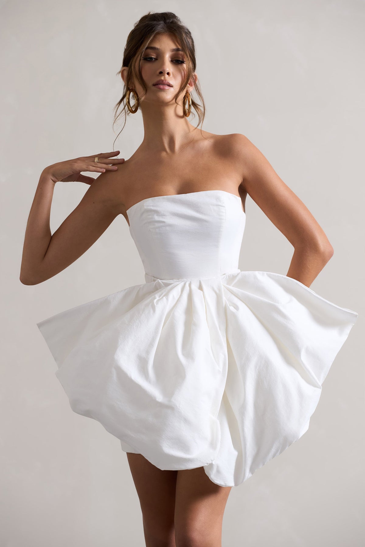 Bladen | Cream Bandeau Mini Dress With Detachable Bow Skirt - Club L 