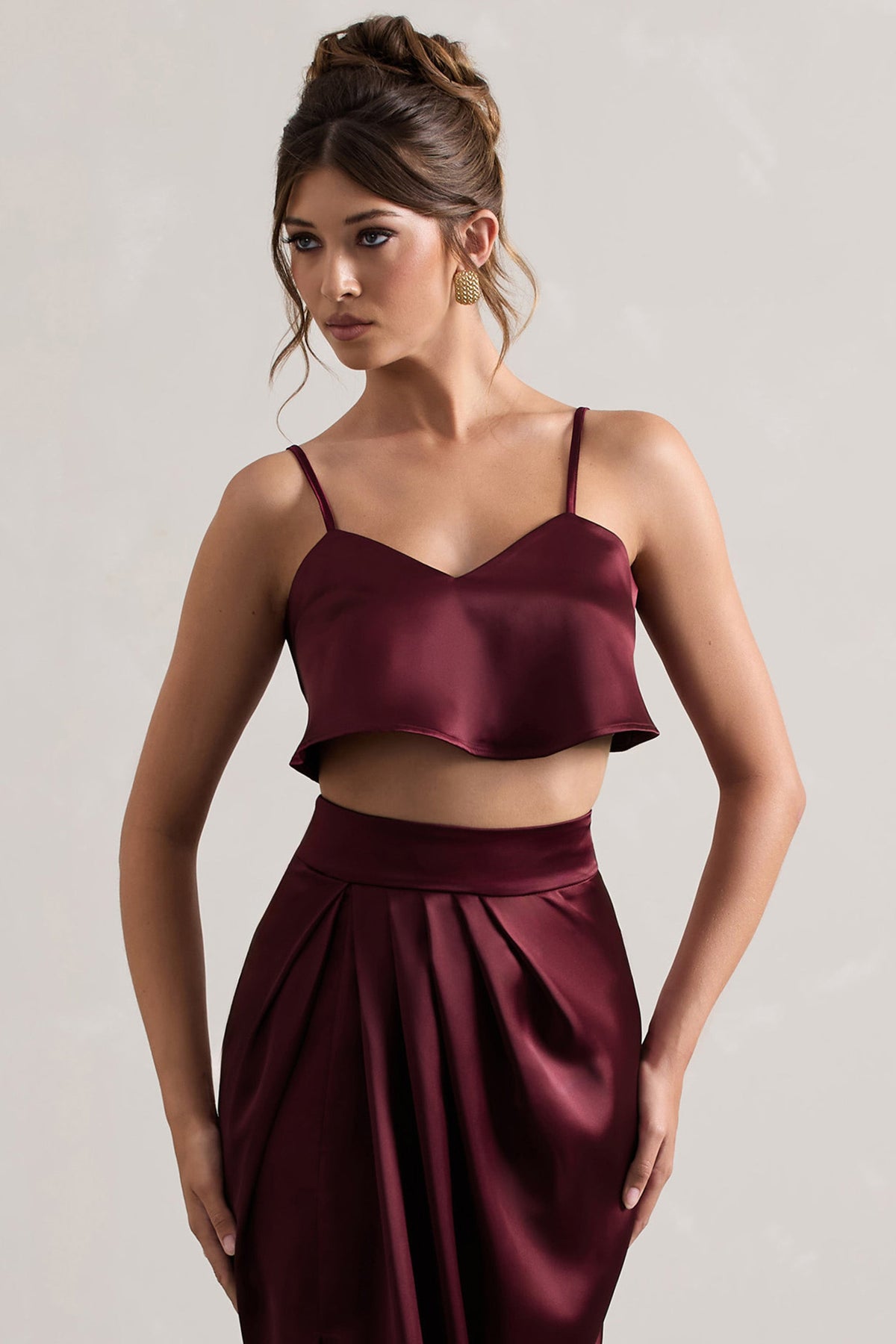 Fawn | Plum Satin Cami Crop Top - Club L 