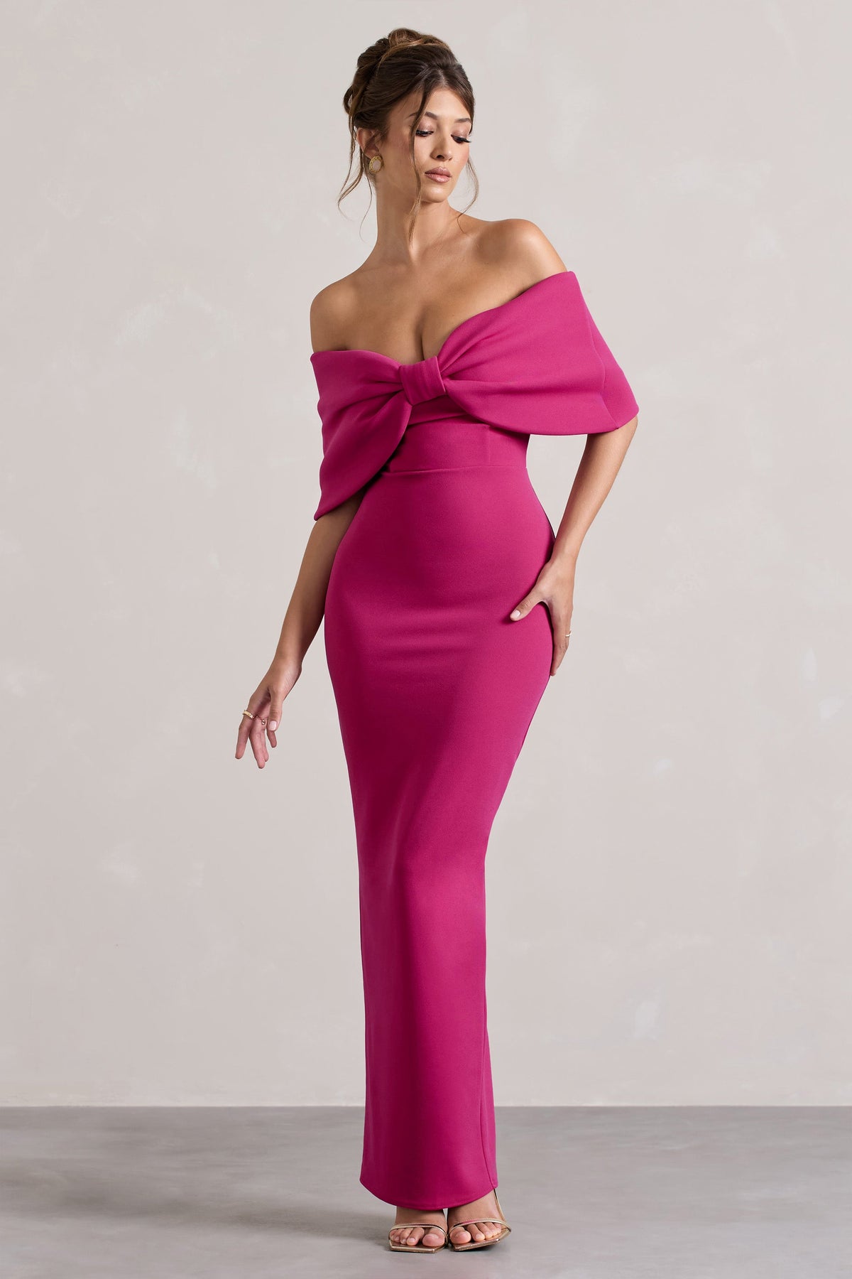 Cornelia | Hot Pink Strapless Maxi Dress With Oversized Bow - Club L 