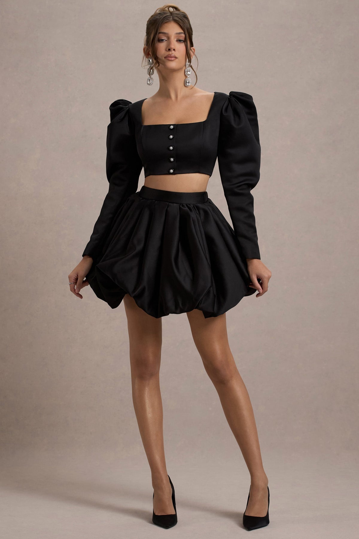 Tosca | Black Satin Bubble Mini Skirt - Club L 