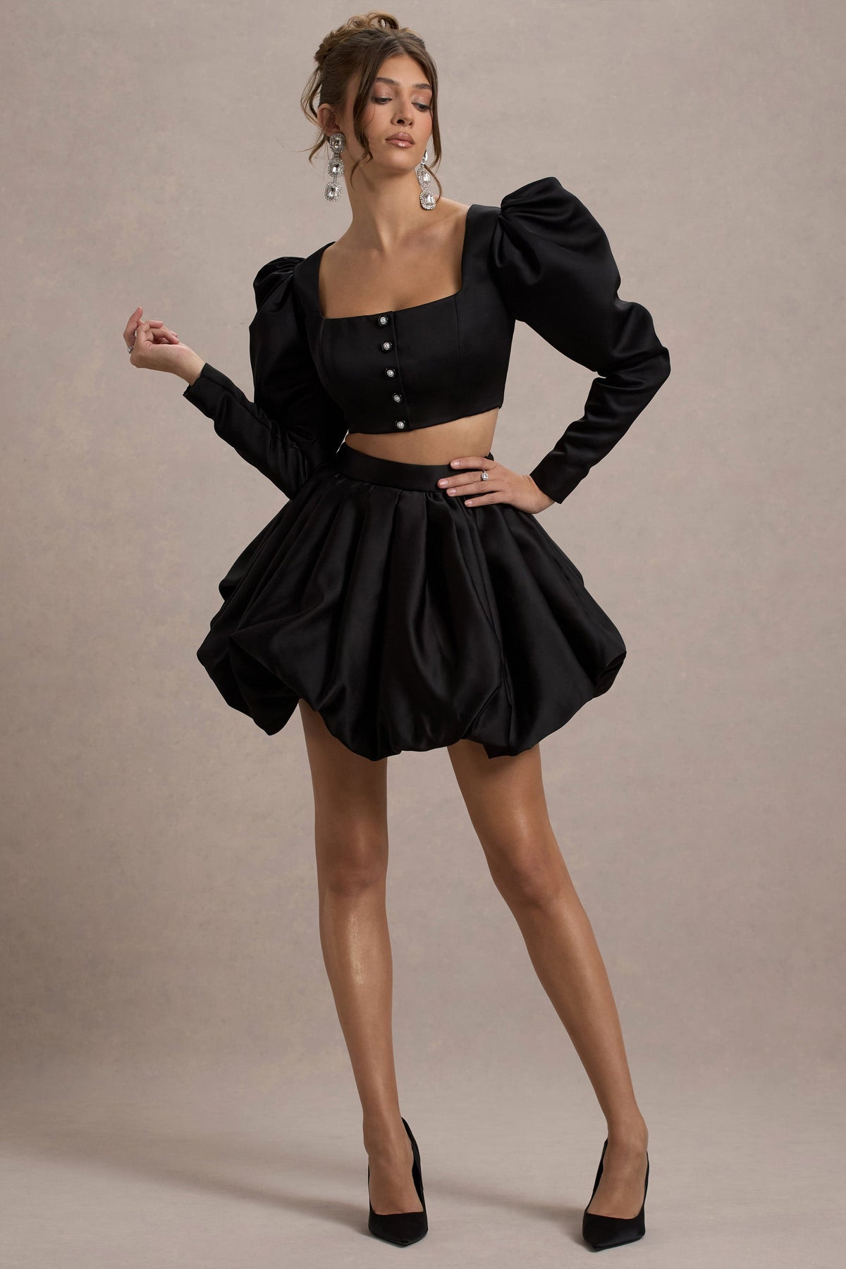 Tosca | Black Satin Bubble Mini Skirt - Club L 