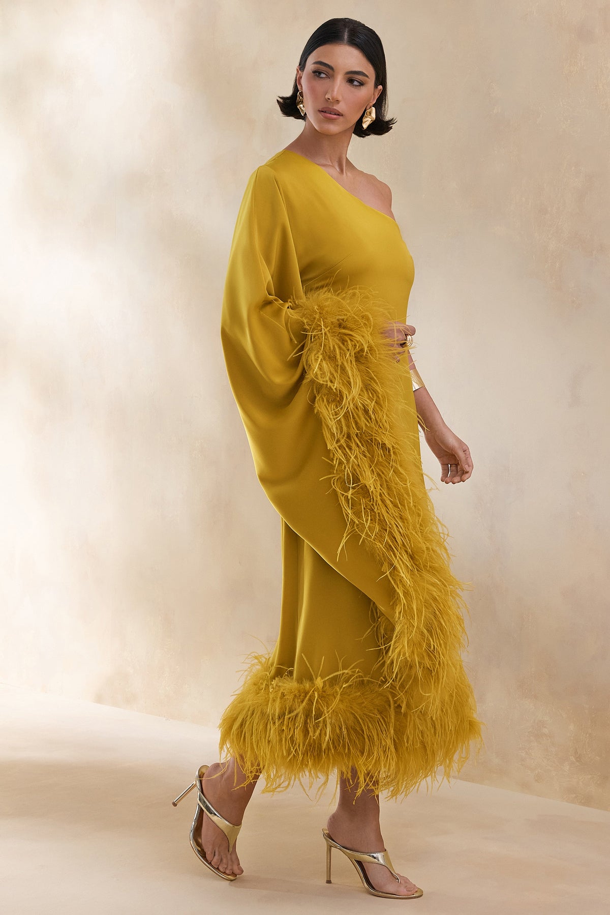 ECM_HR_CL136382382 Destiny _ Yellow Satin Asymmetric-Neck Midi Dress With Feather Details 3.jpg