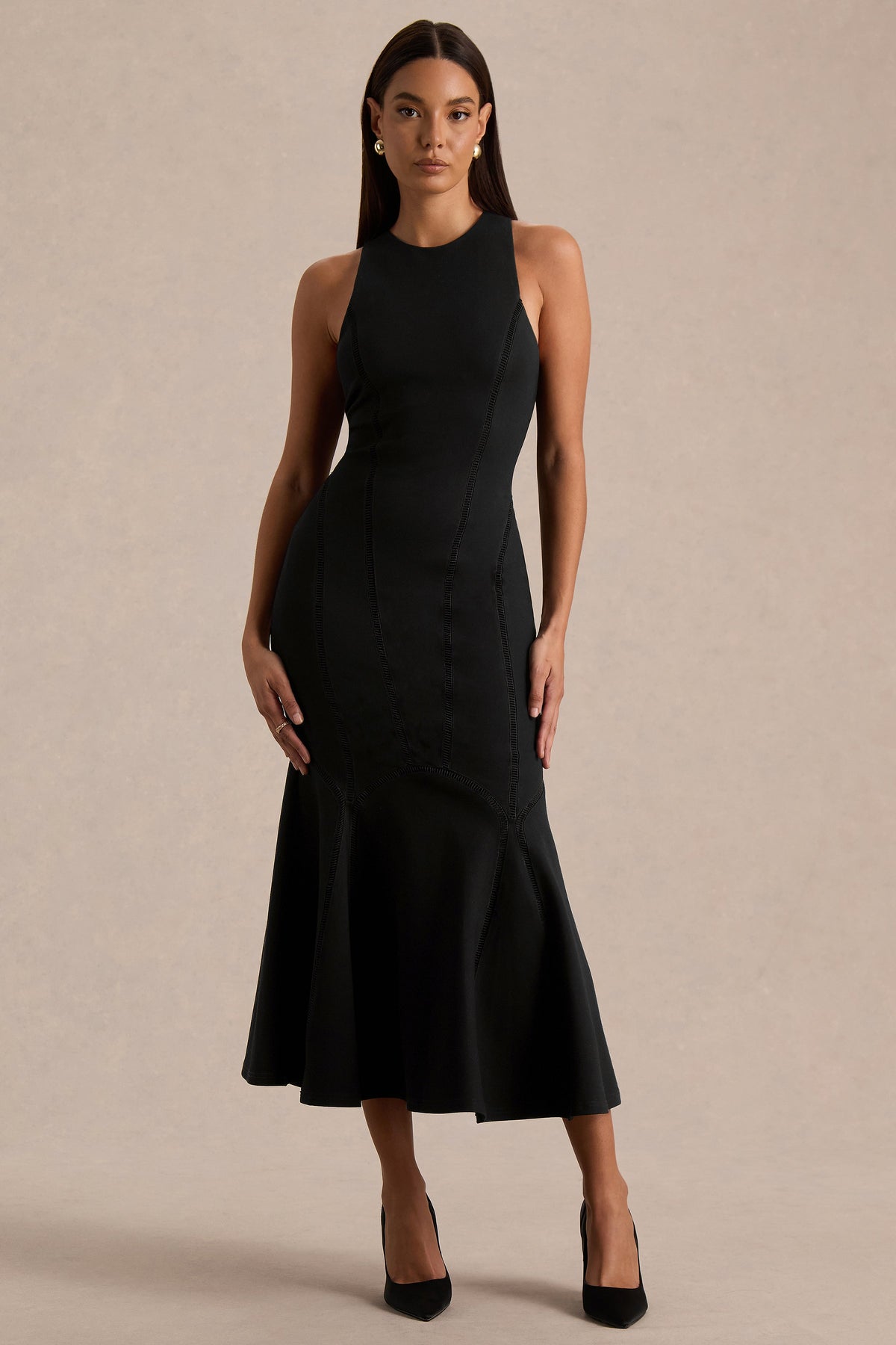 HR_CL136778002 - Sally Black Crew-Neck Midi Dress With Drop Waist And Pleated Detailing 02.jpg