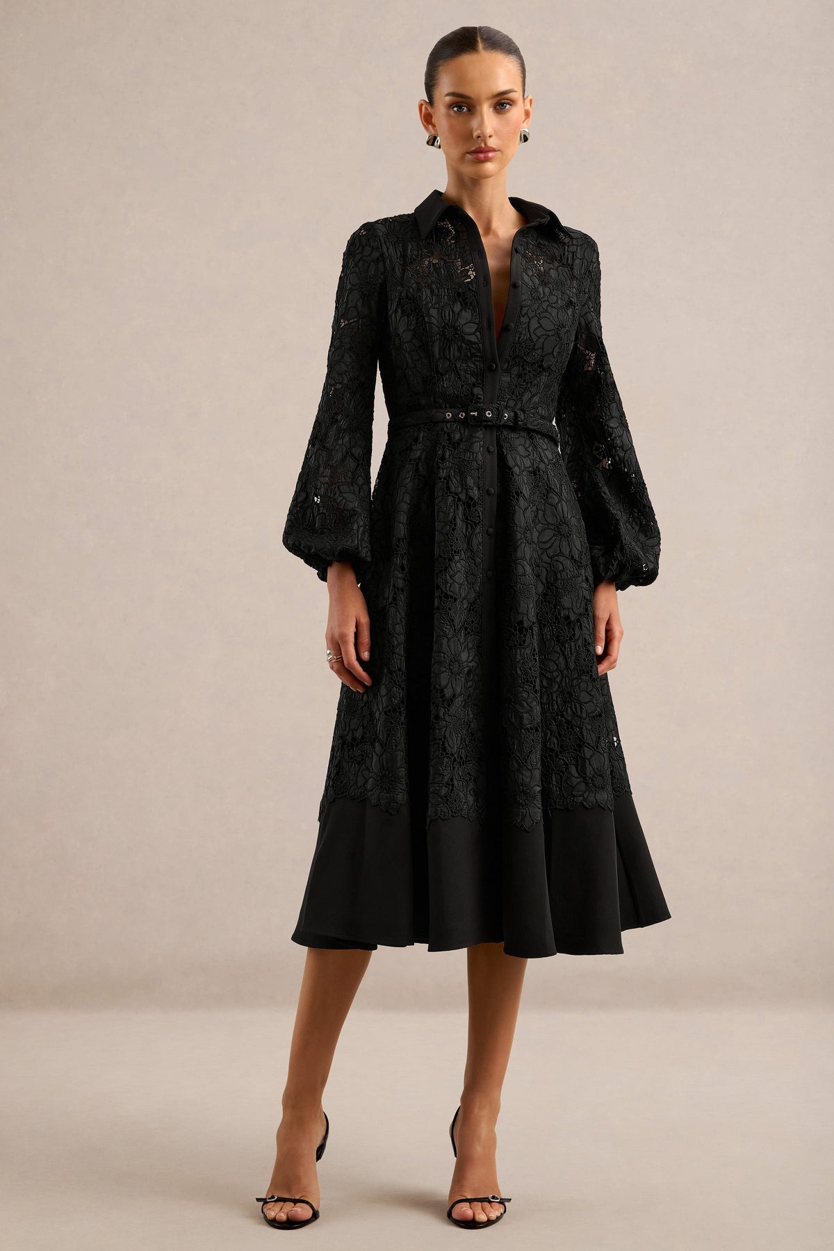ECM_HR_CL137351001 - Jules _ Black Broderie Anglaise Puff Sleeve A-Line Midi Dress with Belt3.jpg