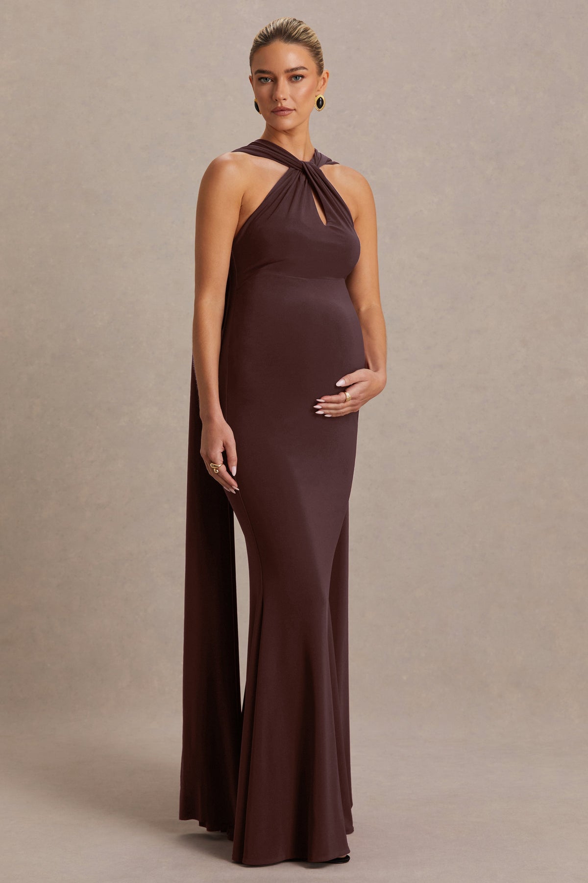 CL137371022 - Lyra | Brown Cross Halter-Neck Maternity Maxi Dress With Cape 0.jpg
