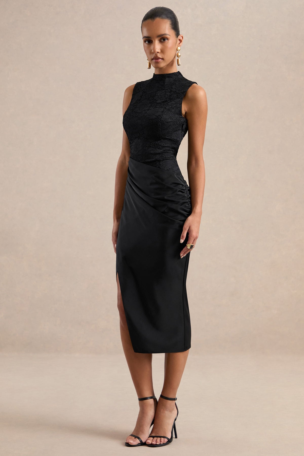 ECM_HR_CL137577001 - Gemelle _ Black Crew-Neck Midi Dress With Gathered Detailing1.jpg