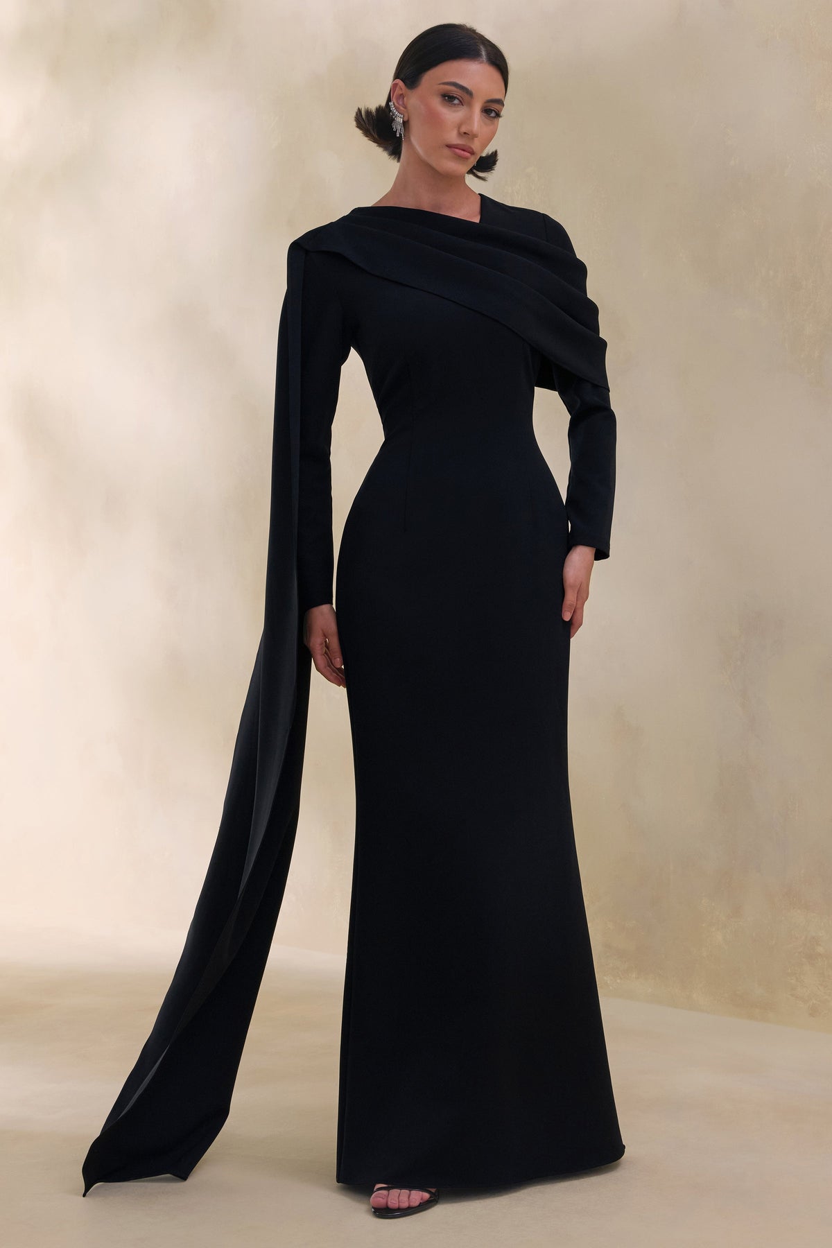 ECM_HR_CL137671001 - Heliora _ Black V-Neck Maxi Dress With Sash And Draped-Detail 0.jpg
