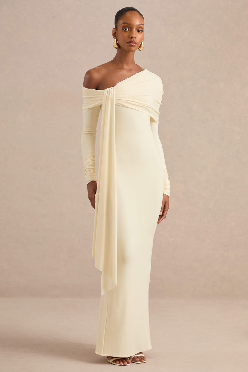 ECM_HR_CL138270111 - Faeryn Cream Asymmetric-Neck Maxi Dress With Gathered Detailing2.jpg
