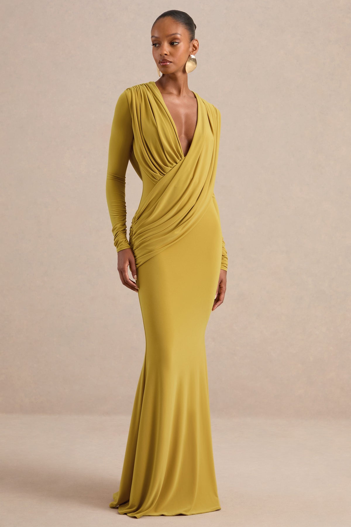ECM_HR_CL138709122 - Azmina Mustard V-Neck Maxi Dress With Draped Detailing2.jpg
