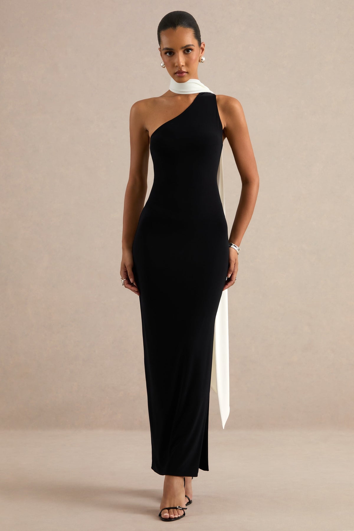 ECM_HR_CL138766002 - Lirienne _ Black & White Asymmetric-Neck Maxi Dress With Scarf Detail 2.jpg