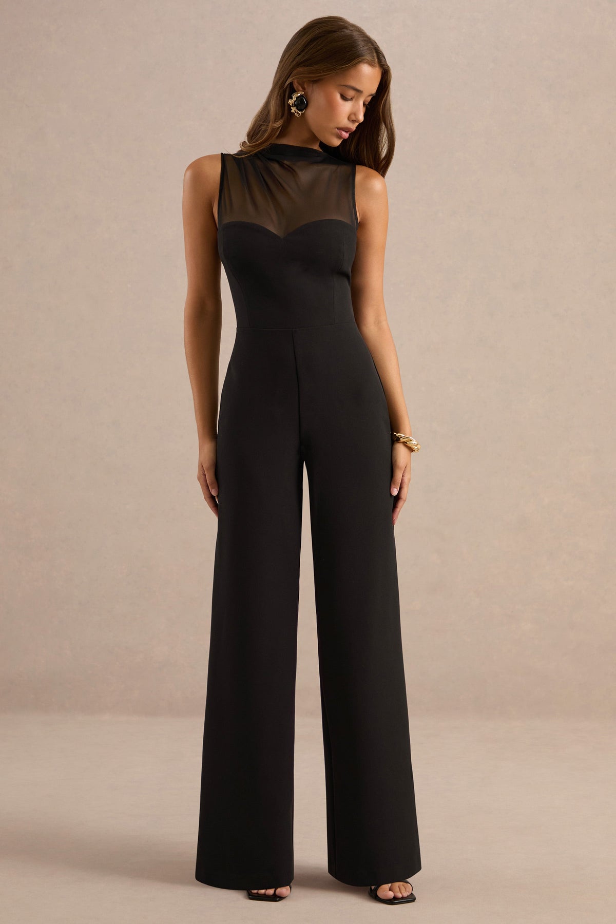 ECM_HR_CL138791001 -Neriah Black High-Neck Jumpsuit With Sheer Detail And Draped Detailing1.jpg