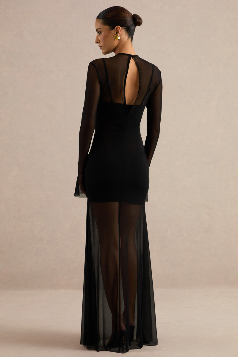 ECM_HR_CL138795001 - Florisa | Black Mesh High-Neck Maxi Dress 5.jpg