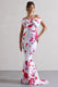 Sakura | Pink Floral Print Halter-Neck Fishtail Maxi Dress With Bow - Club L 