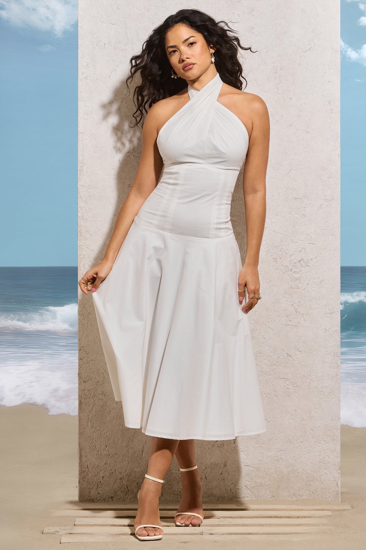 Saint-Malo | White Halter-Neck Midi Dress - Club L 
