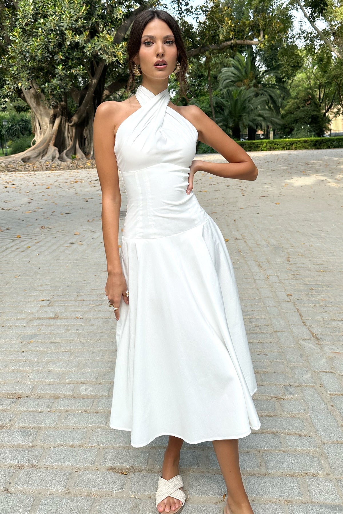 Saint-Malo | White Halter-Neck Midi Dress - Club L 