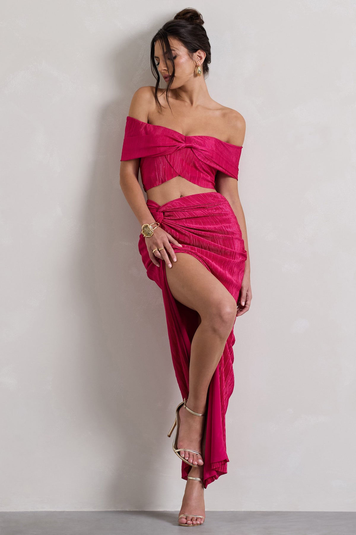 Calida | Rosa Plissee Maxirock mit Knotendetail und Schlitz