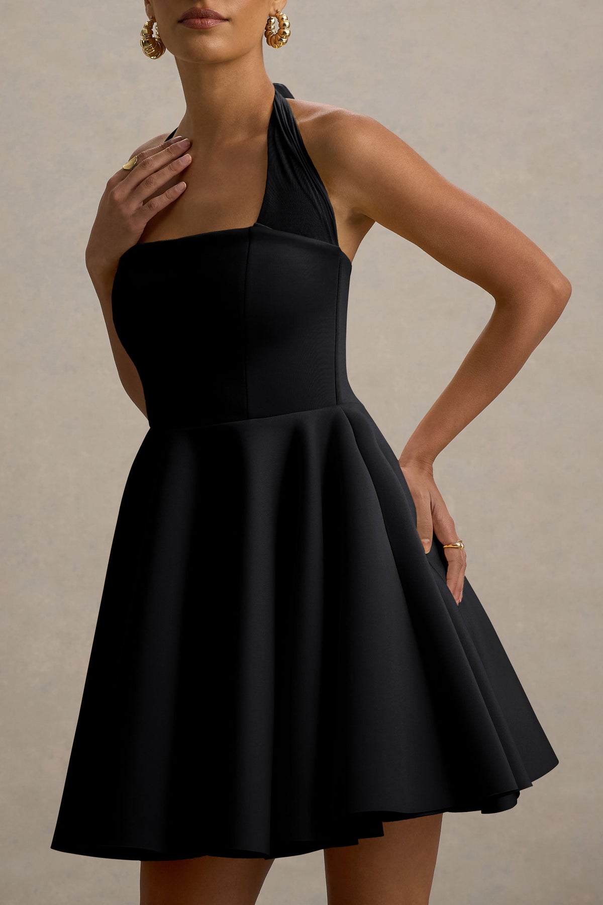 Peggy | Schwarzes Skater-Minikleid mit Halterneck